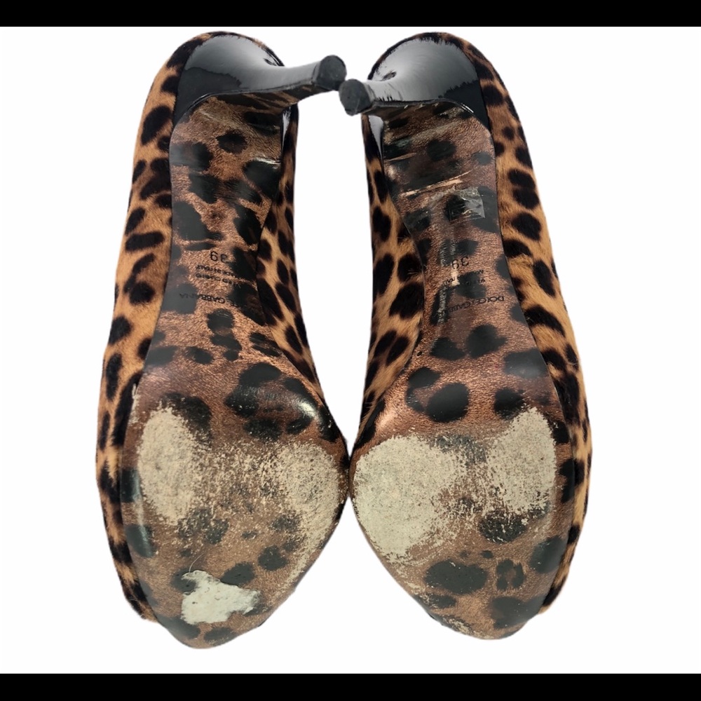 Dolce & Gabbana Leopard Haircalf Peep-Toe Pumps - Brown & Black - Picture 4 of 8
